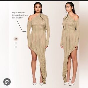 Asymmetric One-Shoulder Knit Dress - Jute